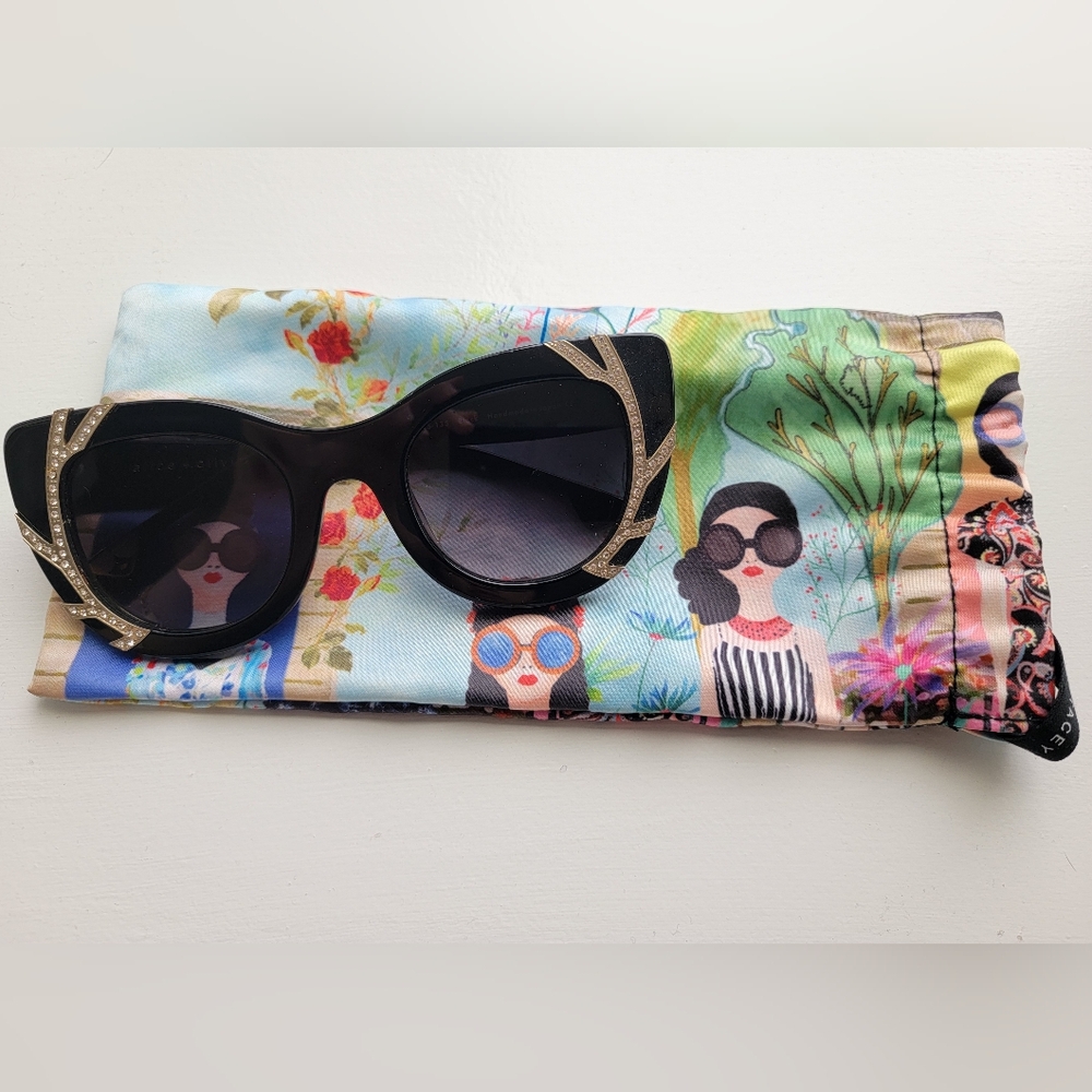 Black Designer Sunglasses with Artistic Case